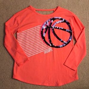 🏀Justice Hoops long sleeve tee with flip sequin basketball and cutout back